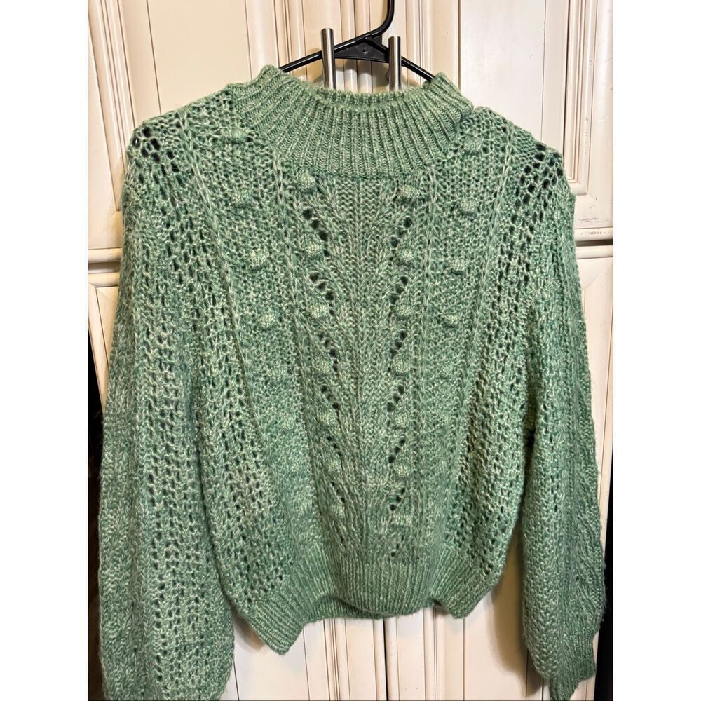 Heartloom Women's Melange Yarn Pointelle Mock Neck Scout Sweater Green Medium